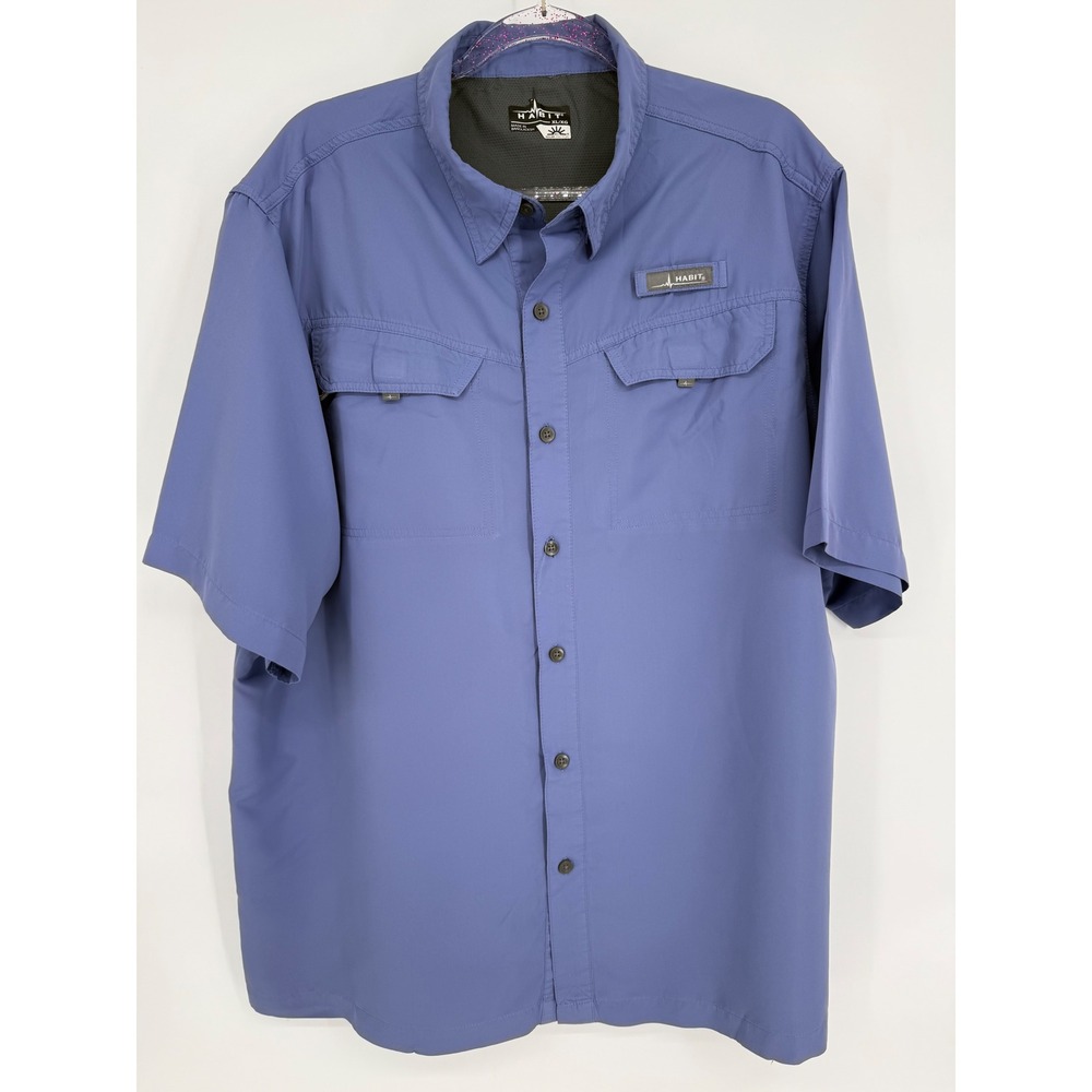 Habit Performance Fishing Shirt Mens XL Blue Short Sleeve‎ Solar Factor